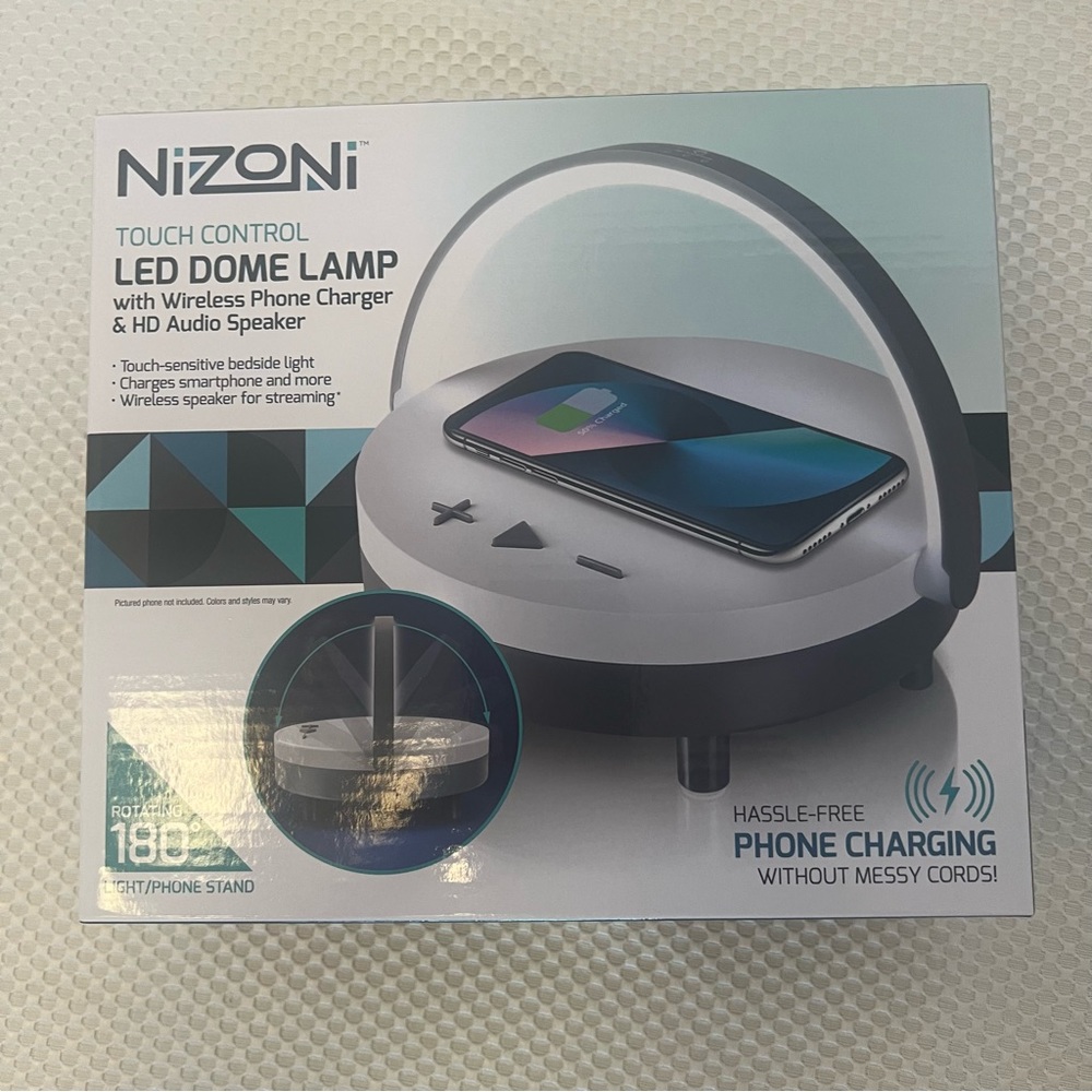 Nizoni LED Dome Lamp Wireless Phone Charger Speaker New B#32